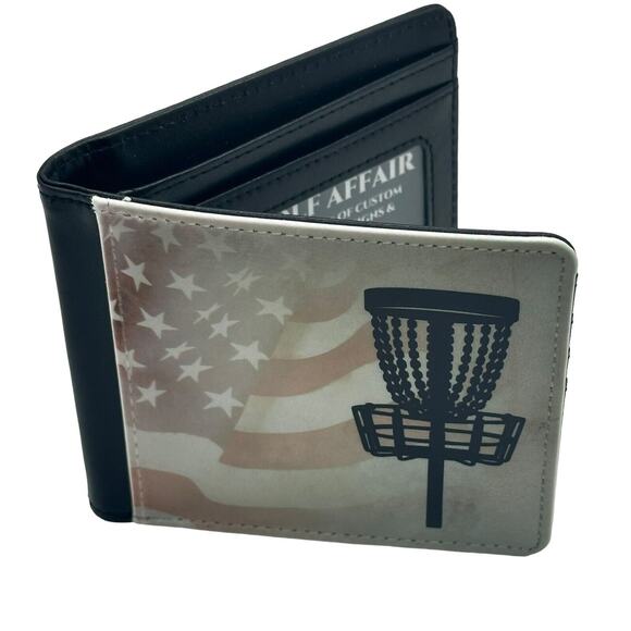 Disc Golf AMERICAN FLAG BASKET Sublimated Design Bi-Fold Wallet Disgolfer Gift - Picture 2 of 7